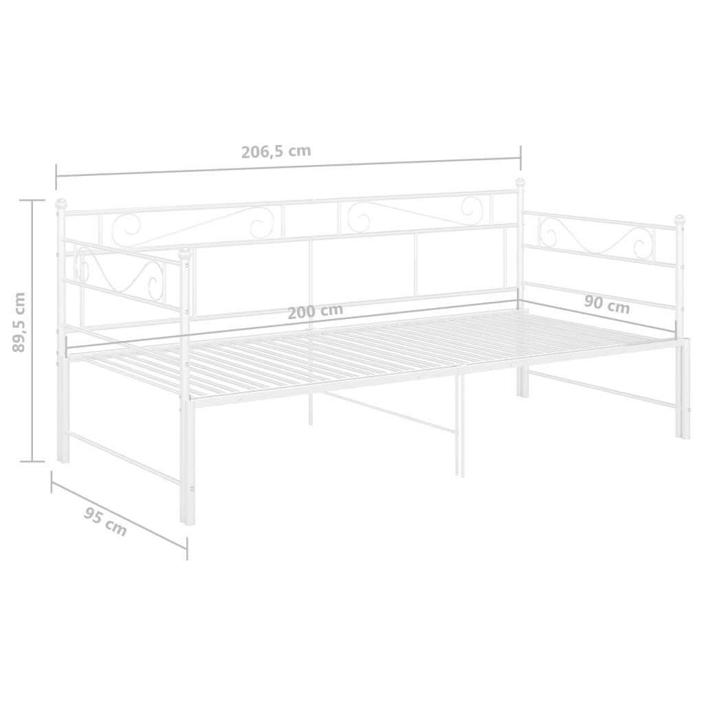 vidaXL Рамка за легло, разтегателен диван, бяла, метал, 90x200 см