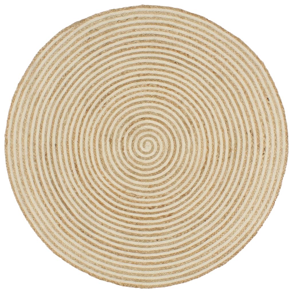 vidaXL Ръчно тъкан килим от юта, дизайн на спирали, бял, 120 см