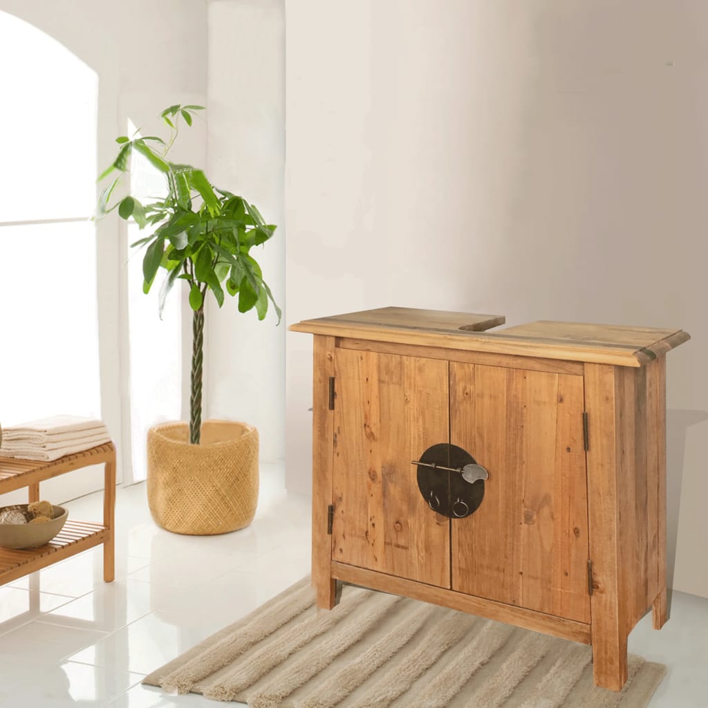 vidaXL Комплект мебели за баня, борова дървесина масив