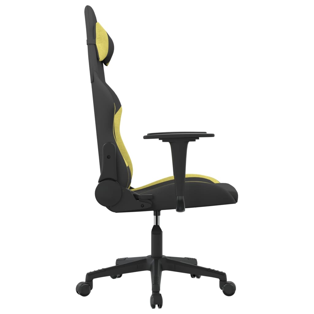 vidaXL Геймърски стол, черно и светлозелено, плат