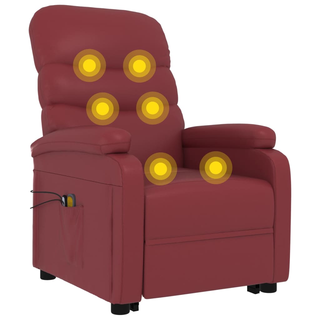 vidaXL Изправящ масажен стол виненочервен изкуствена кожа