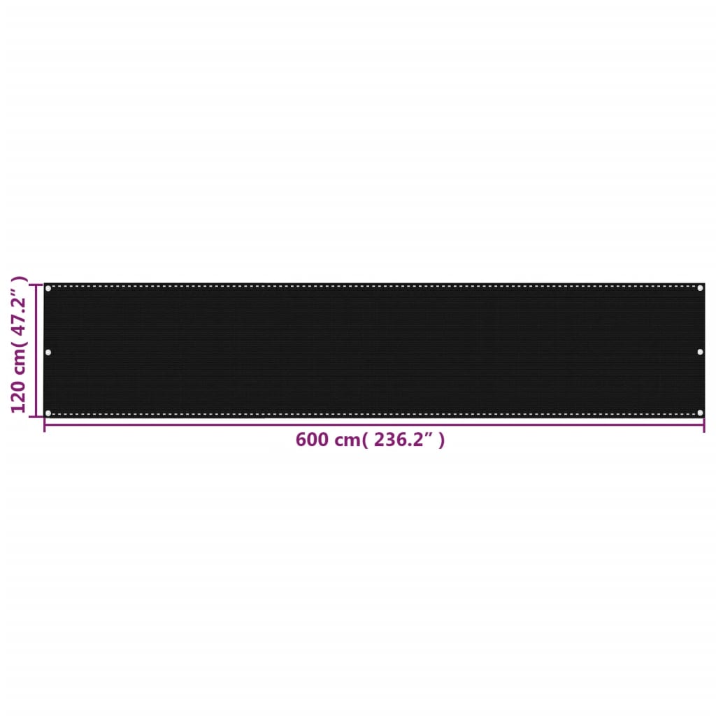 vidaXL Балконски параван, черен, 120x600 см, HDPE