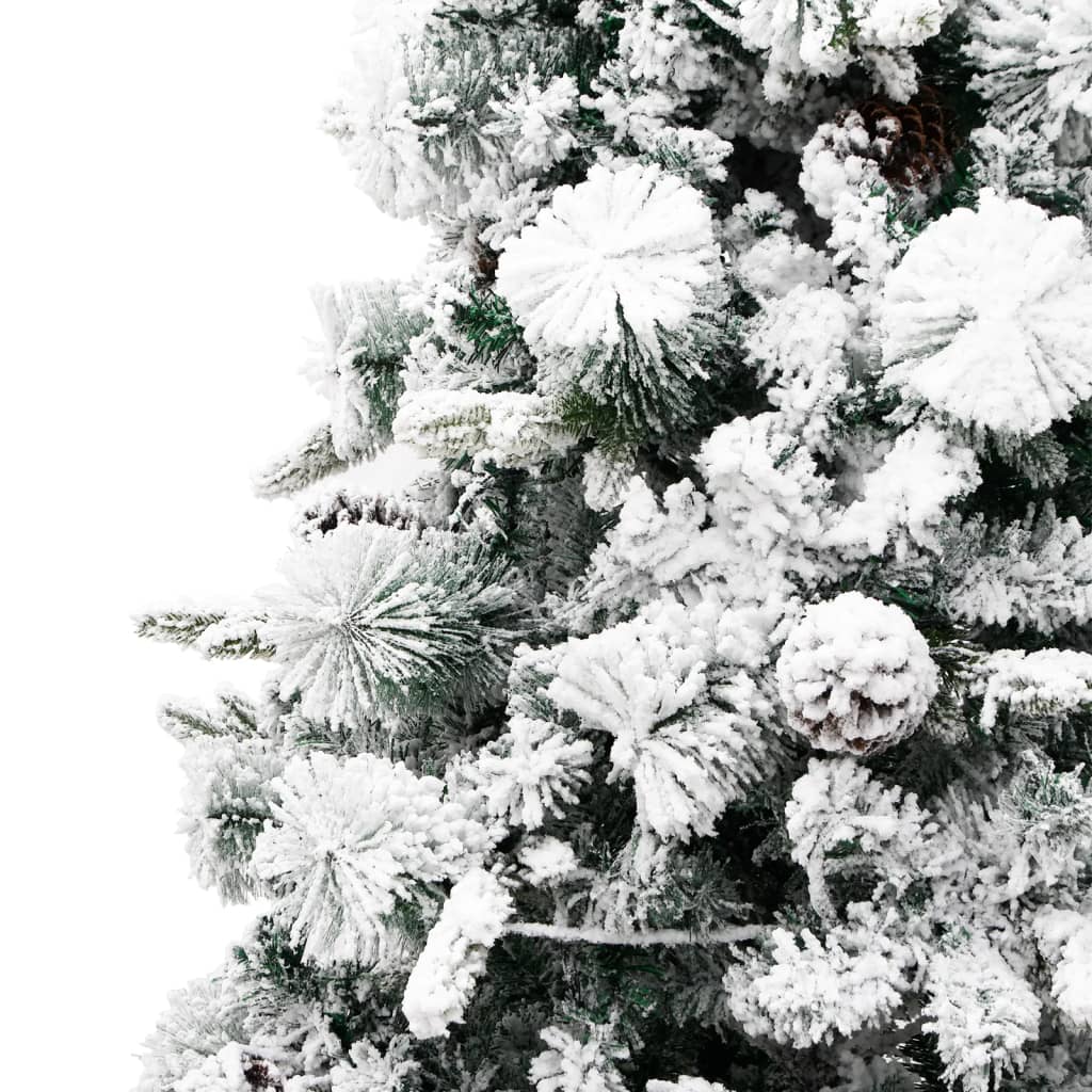 vidaXL Осветена коледна елха с флокиран сняг и шишарки 195 см PVC и PE