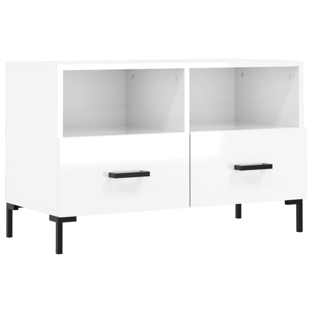 vidaXL ТВ шкаф, бял гланц, 80x36x50 см, инженерно дърво