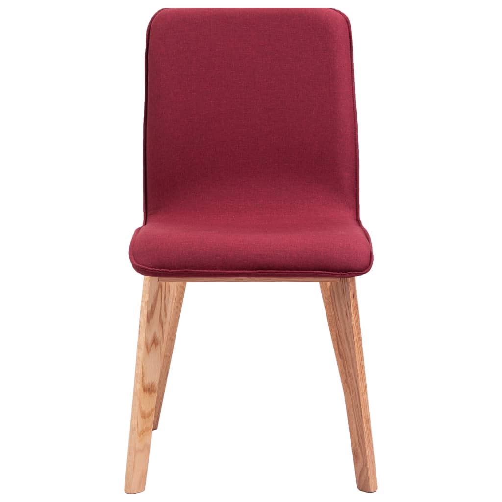 vidaXL Трапезни столове, 6 бр, червен плат и дъбова дървесина масив