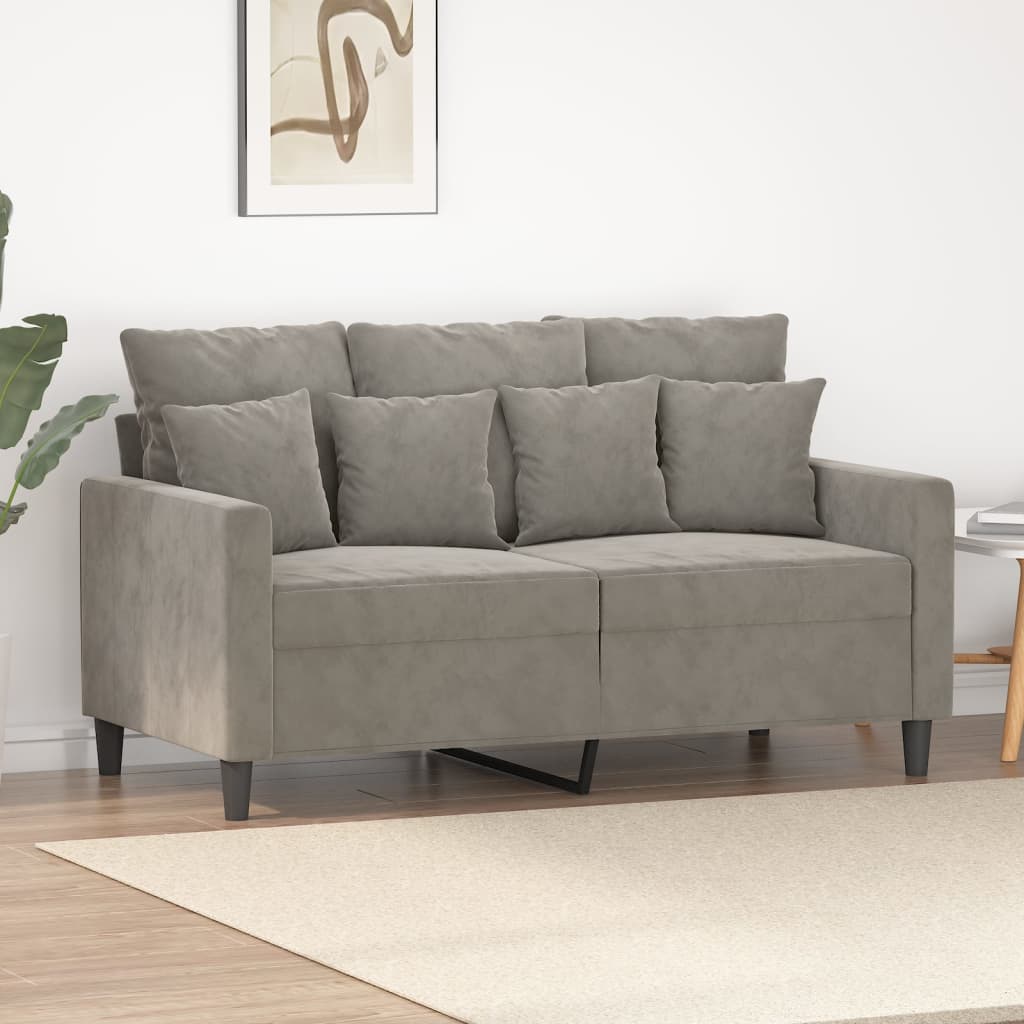 vidaXL 2-местен диван, светлосив, 120 см, кадифе