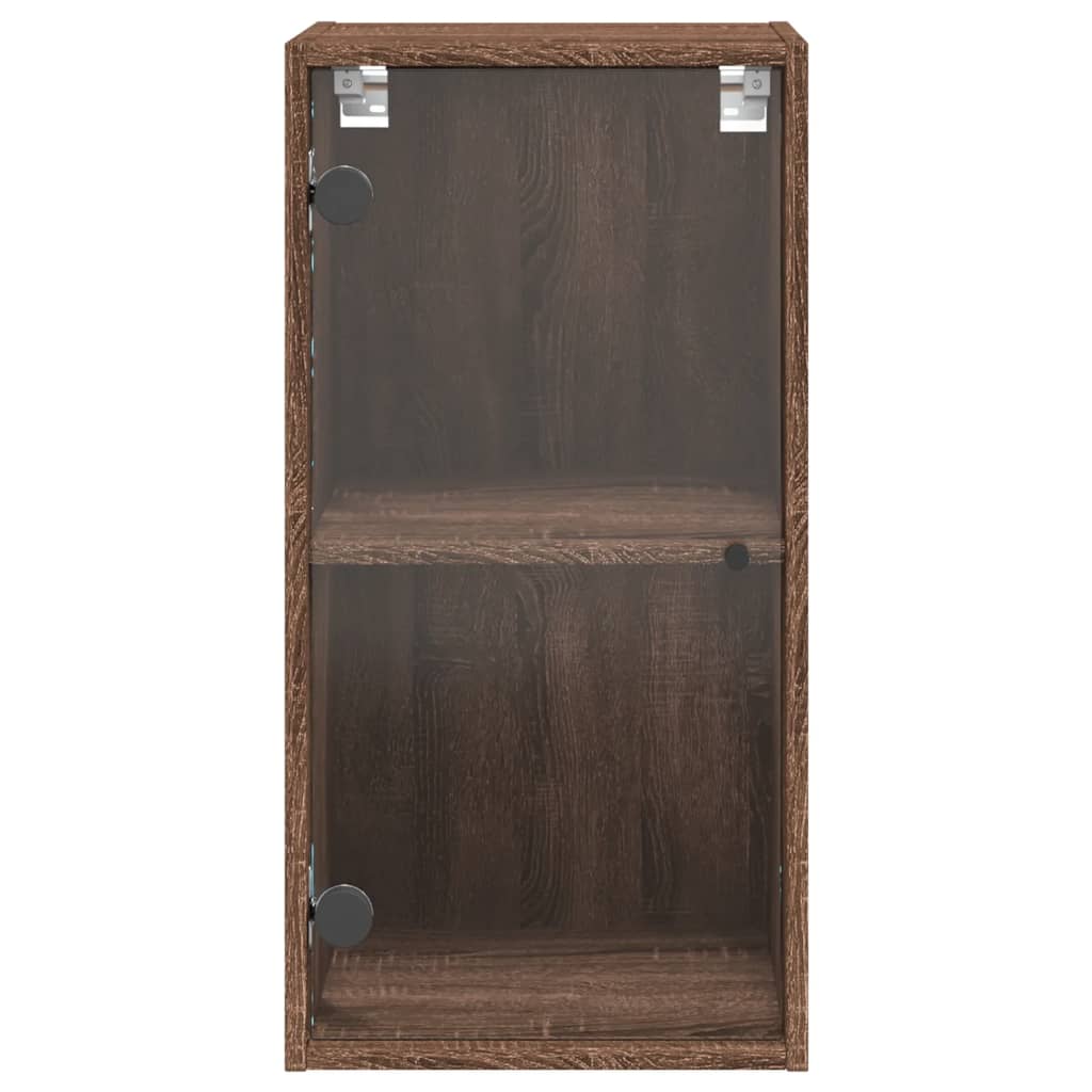 vidaXL Стенен шкаф със стъклени врати, кафяв дъб, 35x37x68,5 см