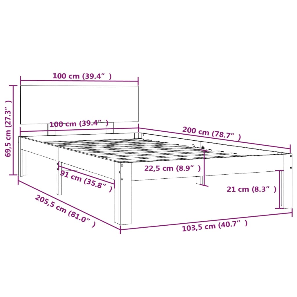 vidaXL Рамка за легло, бор масив, 100х200 см