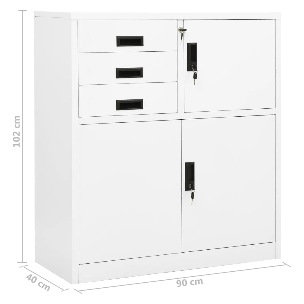 vidaXL Офис шкаф, бял, 90x40x102 см, стомана