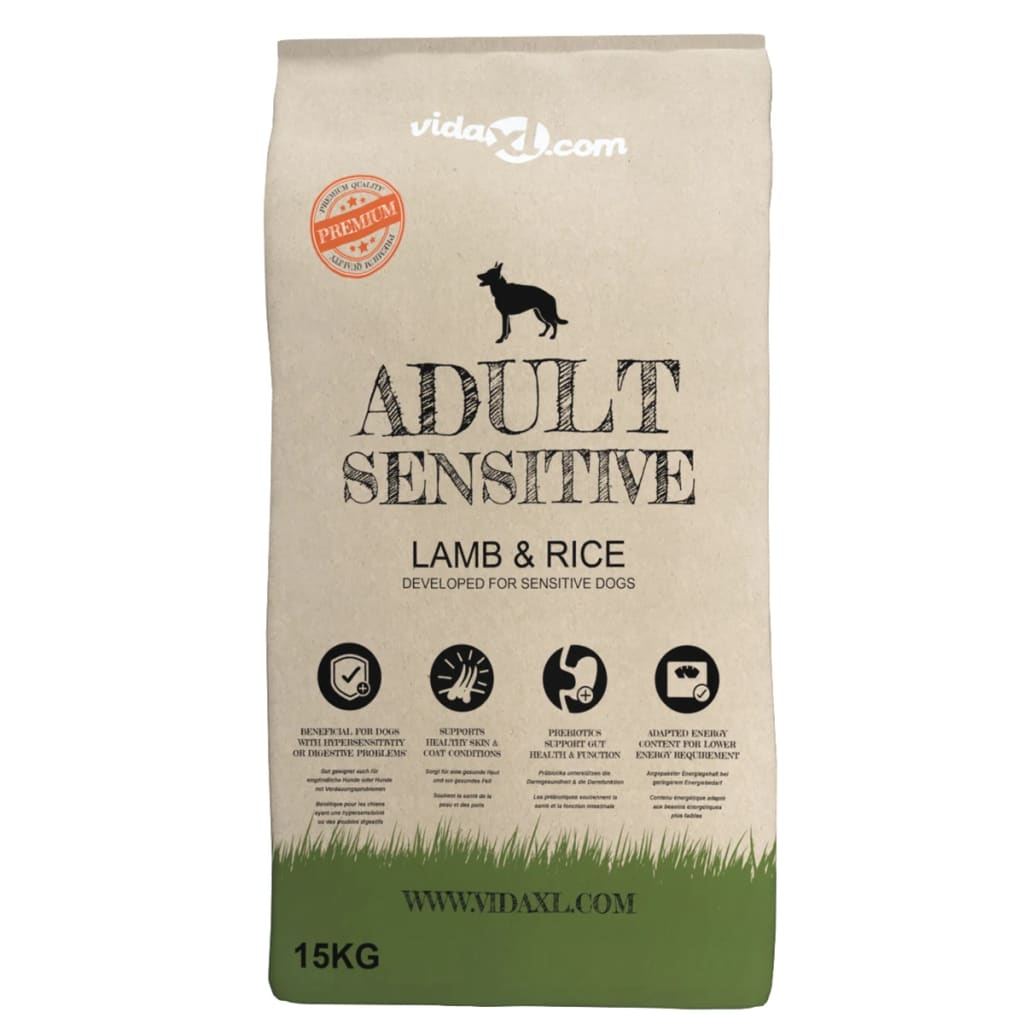 vidaXL Премиум храна за кучета Adult Sensitive Lamb &amp; Rice 15 кг