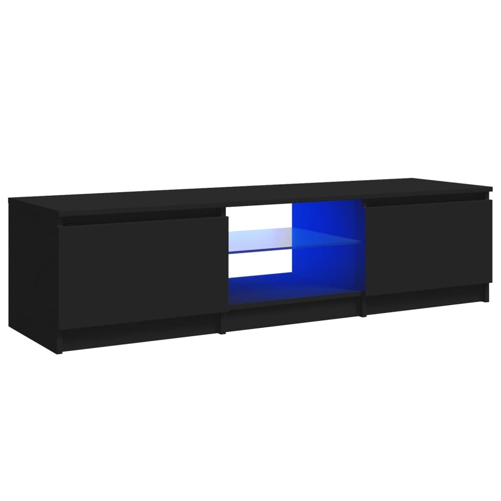 vidaXL ТВ шкаф с LED осветление, черен, 140x40x35,5 см