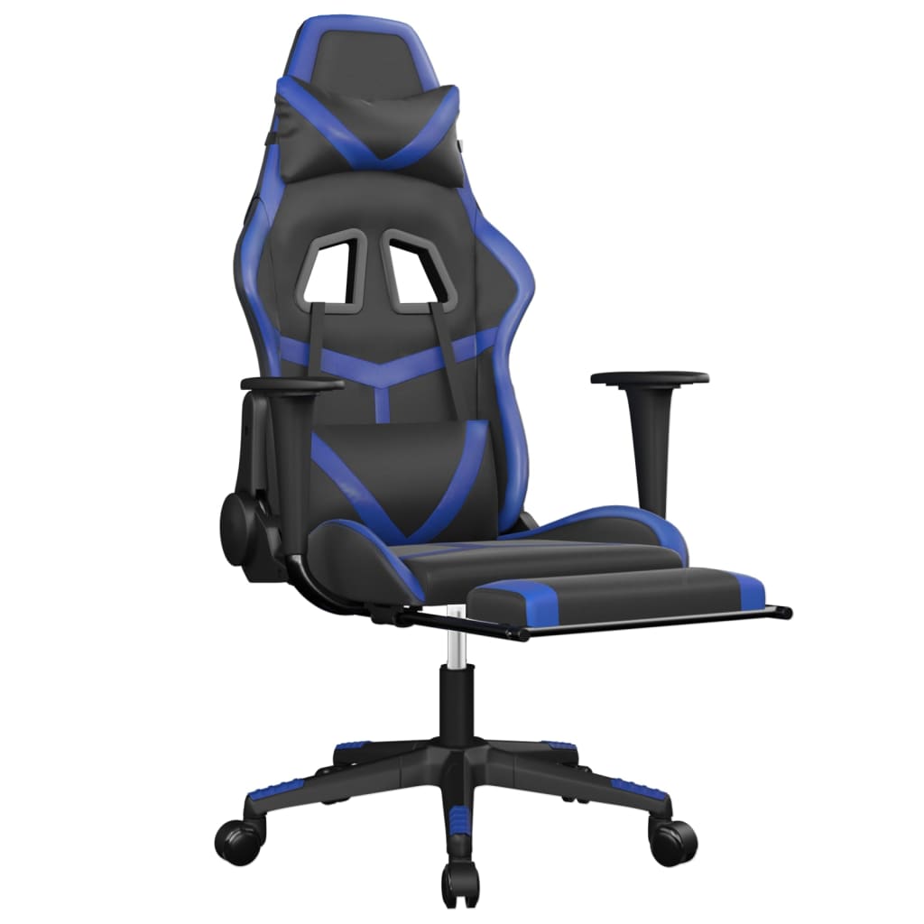 vidaXL Гейминг стол с опора, черно и синьо, изкуствена кожа
