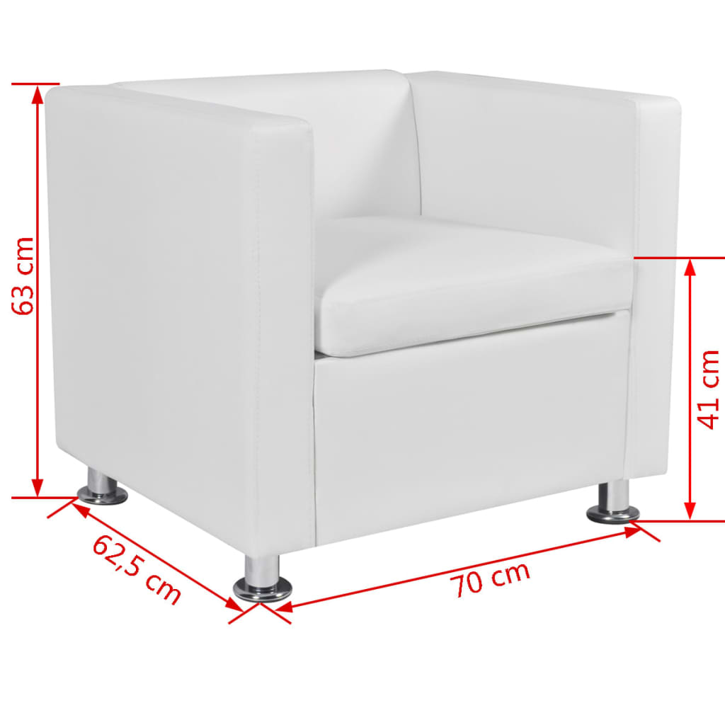 vidaXL Комплект 2 и 3-местен дивани + кресло, изкуствена кожа, бял
