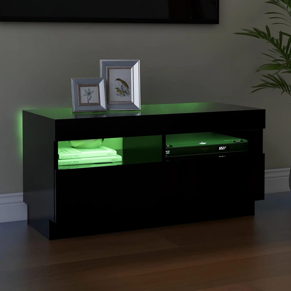 vidaXL ТВ шкаф с LED осветление, черен, 80x35x40 см