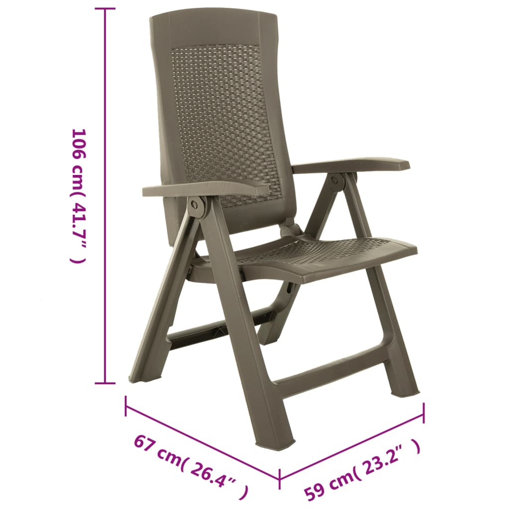 vidaXL Градински регулируеми столове, 2 бр, пластмаса, мока