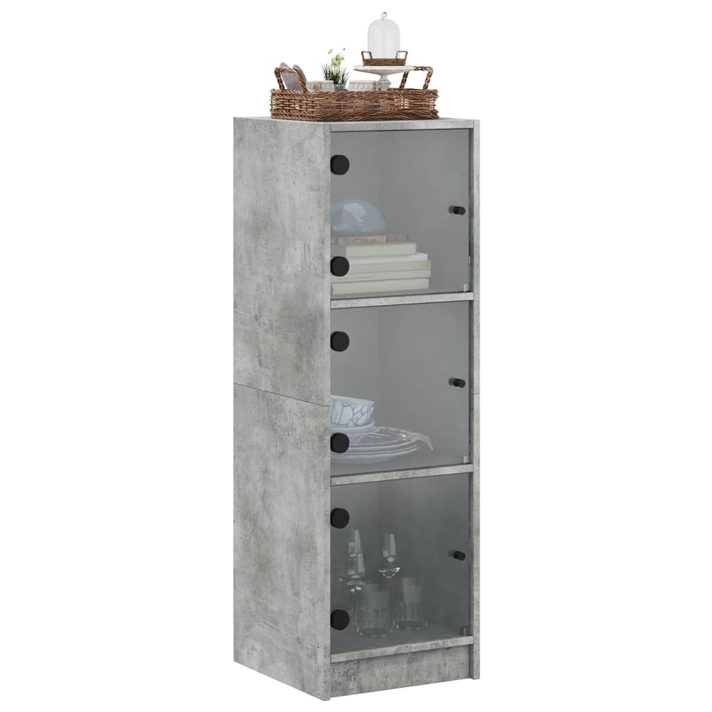 vidaXL Висок шкаф със стъклени врати, бетонно сив, 35x37x109 см