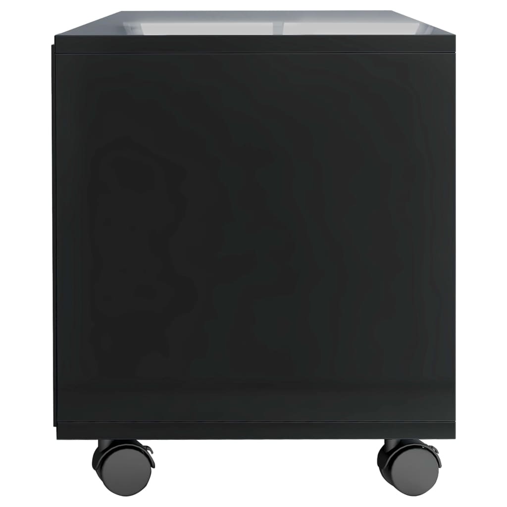 vidaXL ТВ шкаф с колелца, черно със силен гланц, 90x35x35 см, ПДЧ