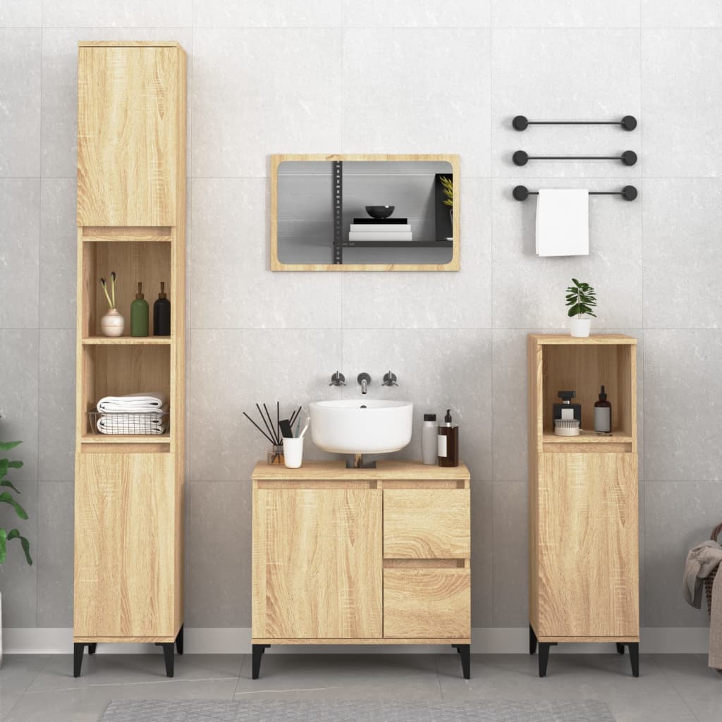 vidaXL Комплект шкафове за баня от 3 части инженерно дърво Дъб сонома