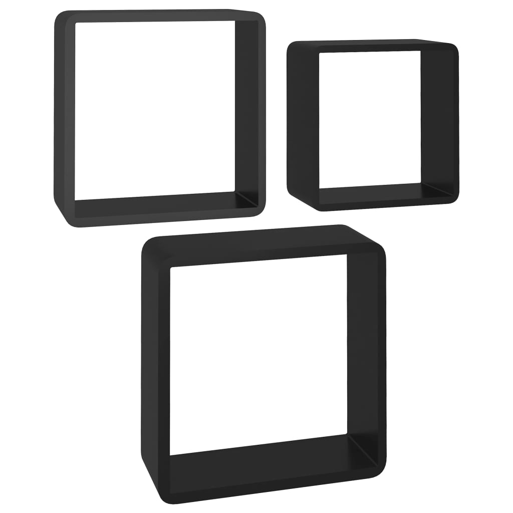 vidaXL Стенни кубични рафтове, 3 бр, черни, МДФ