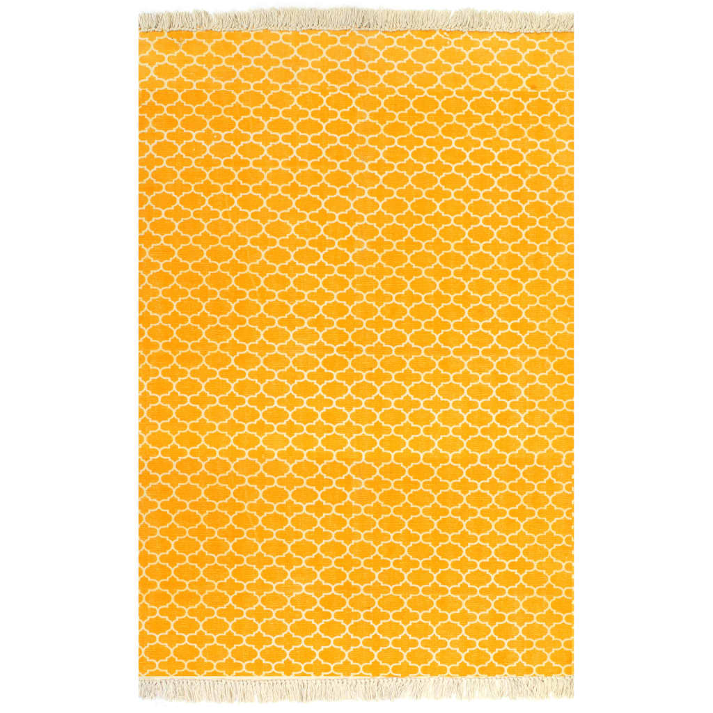 vidaXL Килим тип черга, памук, 120x180 см, с шарки, жълт