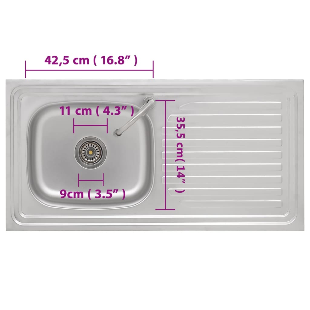 vidaXL Къмпинг мивка, единична, с кран, неръждаема стомана