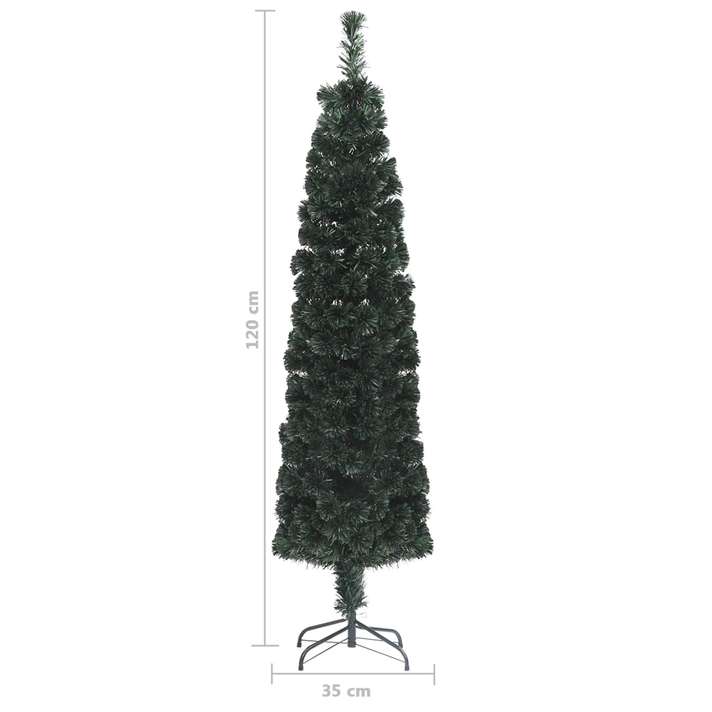 vidaXL Изкуствена тънка коледна елха със стойка 120 см оптично влакно
