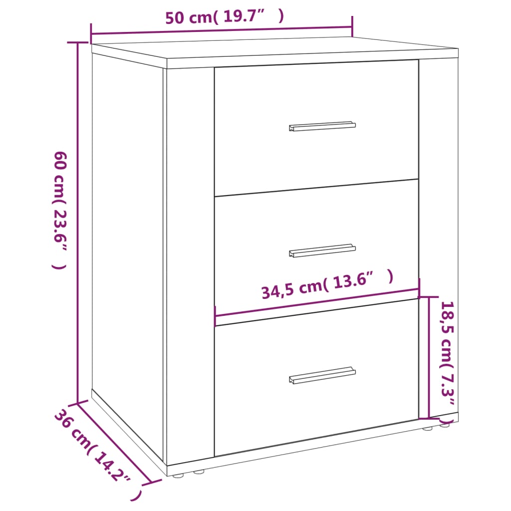 vidaXL Нощно шкафче, бял глянц, 50x36x60 см, инженерно дърво