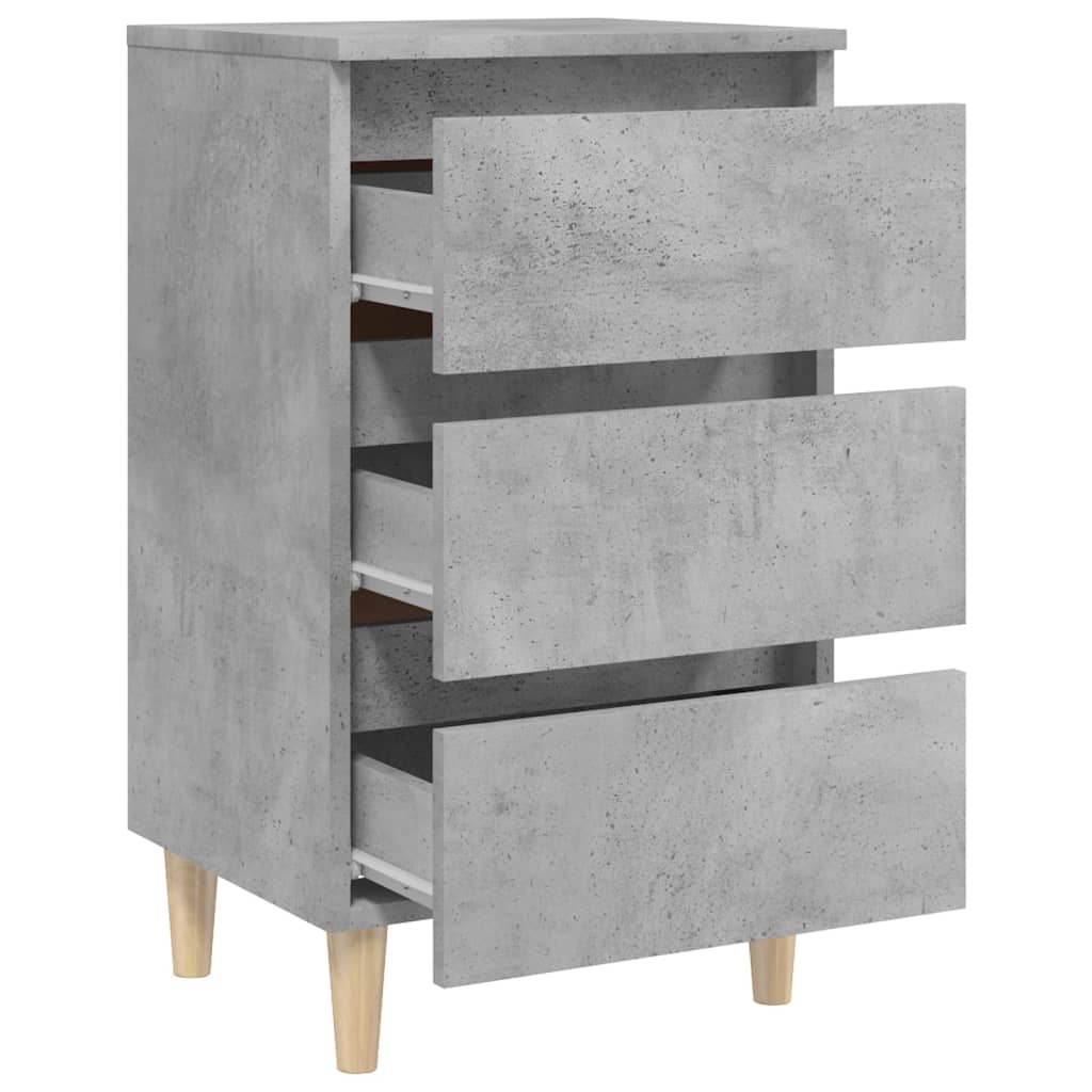 vidaXL Нощнo шкафче с крака от дърво масив, бетонно сиво, 40x35x69 см