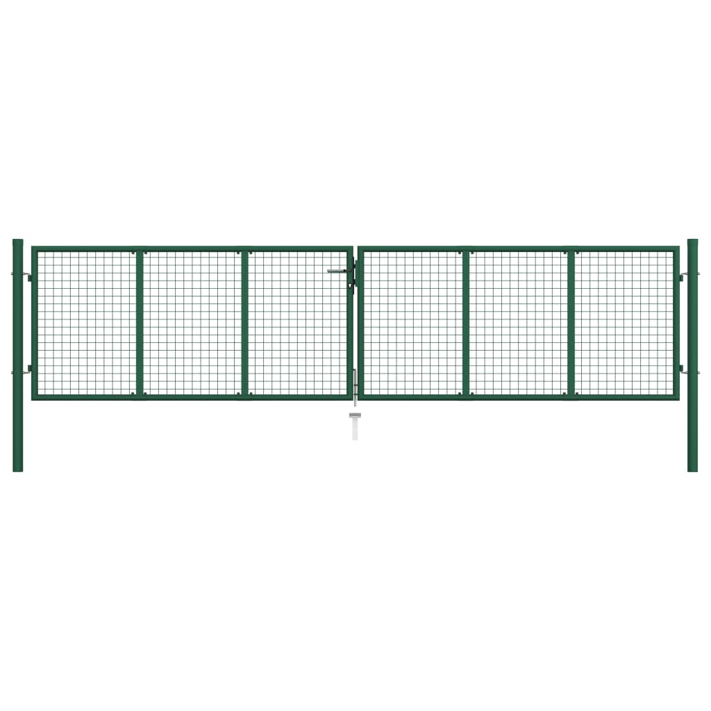 vidaXL Мрежеста градинска порта, стомана, 400x100 см, зелена