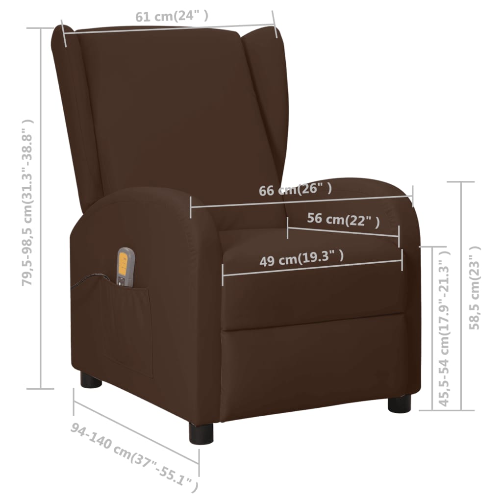 vidaXL Wingback масажен стол, кафяв, изкуствена кожа