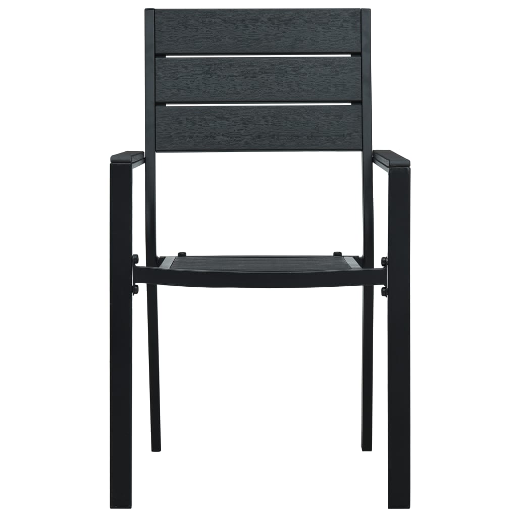 vidaXL Градински столове, 4 бр, черни, HDPE, имитация на дърво