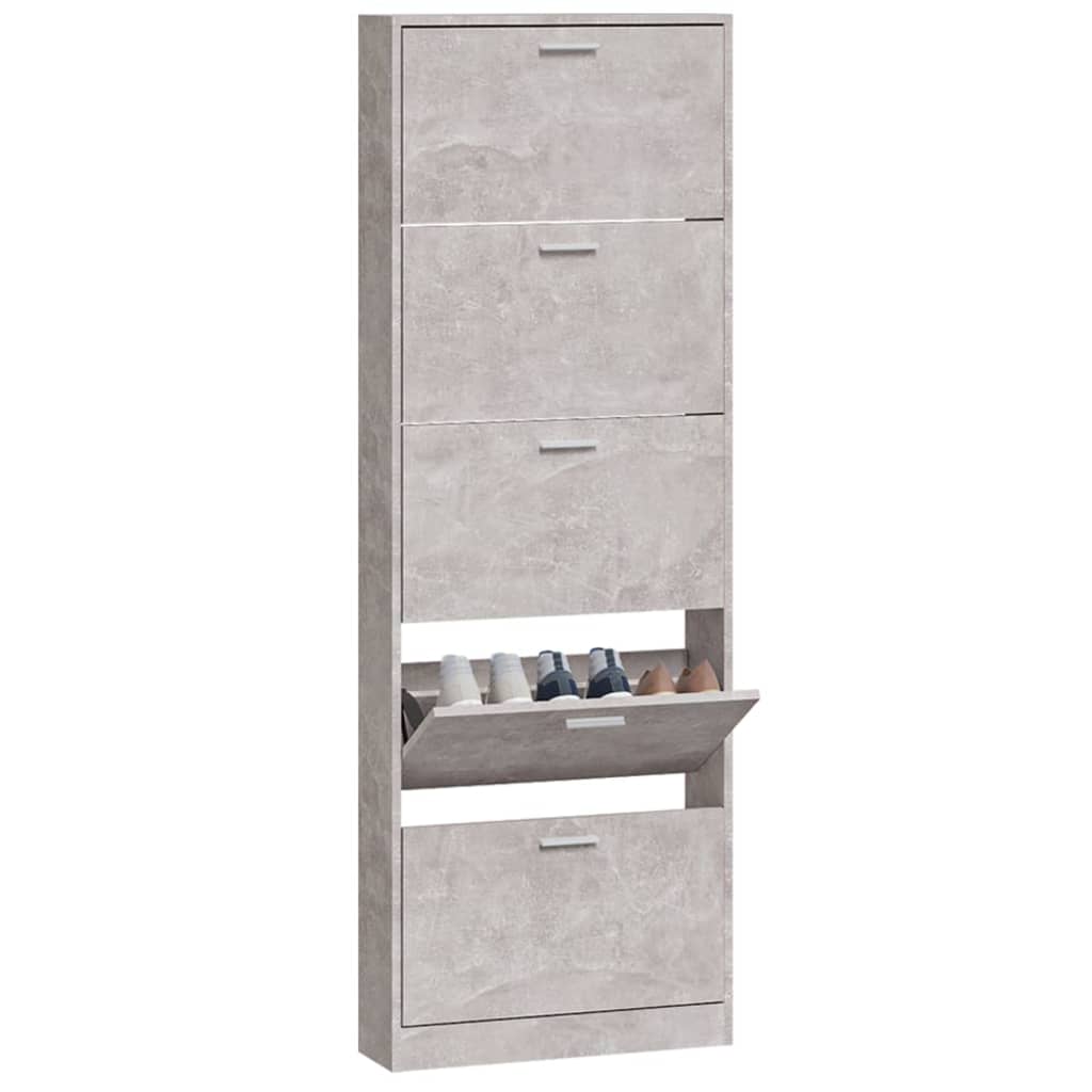 vidaXL Шкаф за обувки, бетонно сив, 59x17x169 см, инженерно дърво