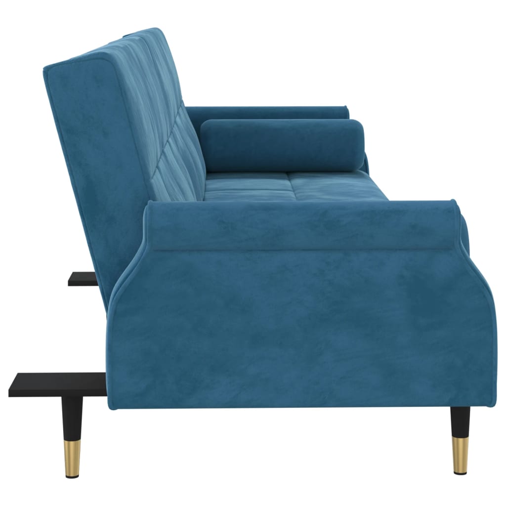 vidaXL Разтегателен диван с възглавници, син, кадифе