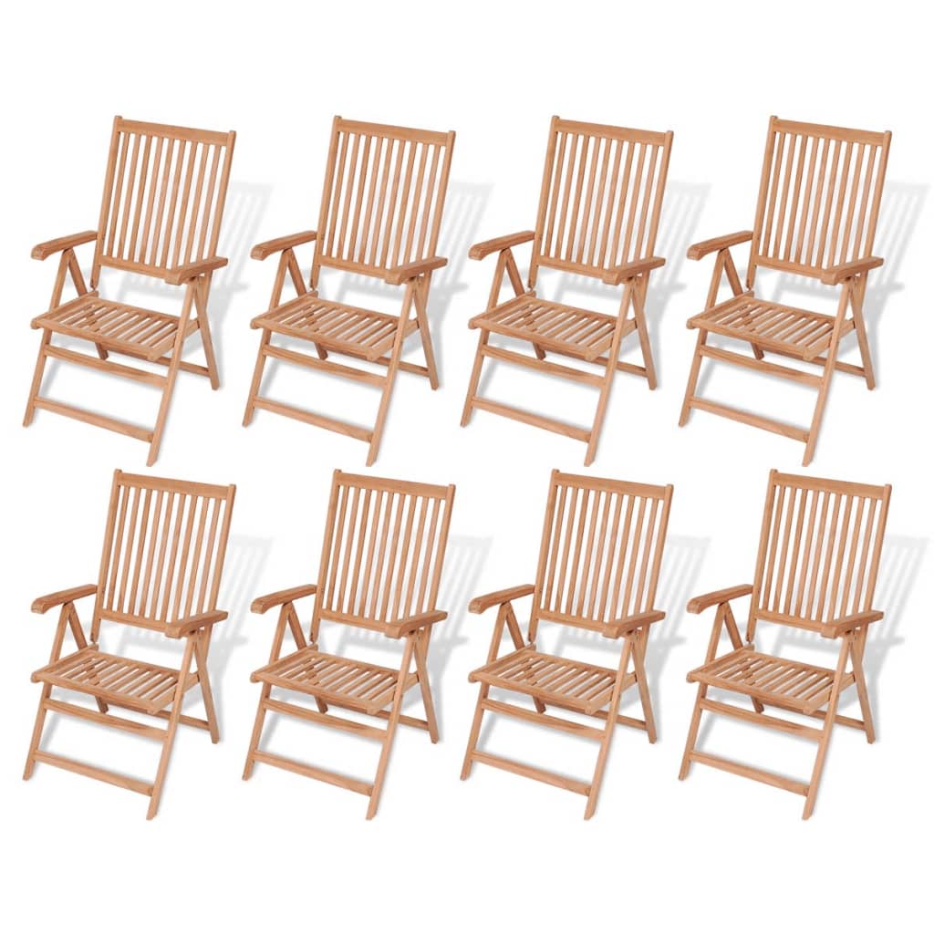 vidaXL Градински комплект, 9 части, сгъваеми столове, тик масив