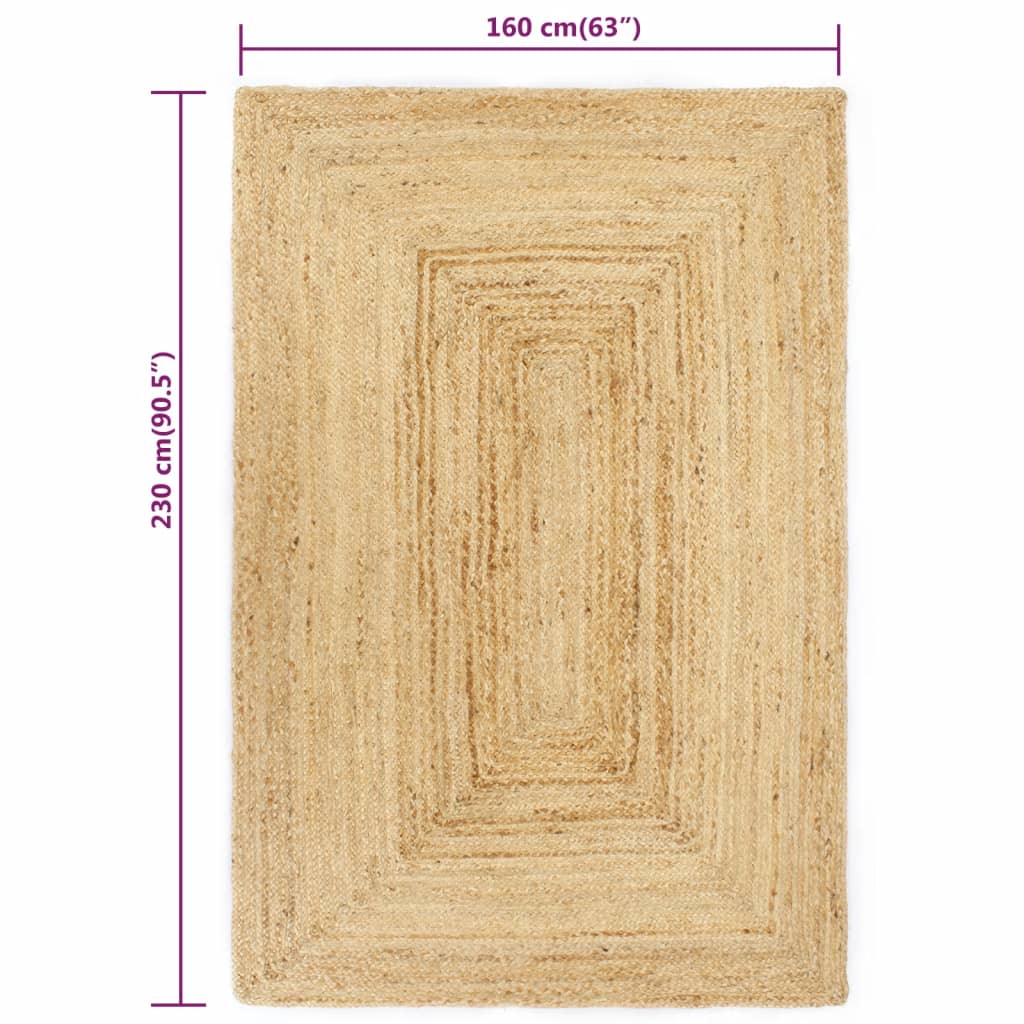 vidaXL Ръчно тъкан килим от юта, естествен цвят, 160x230 см