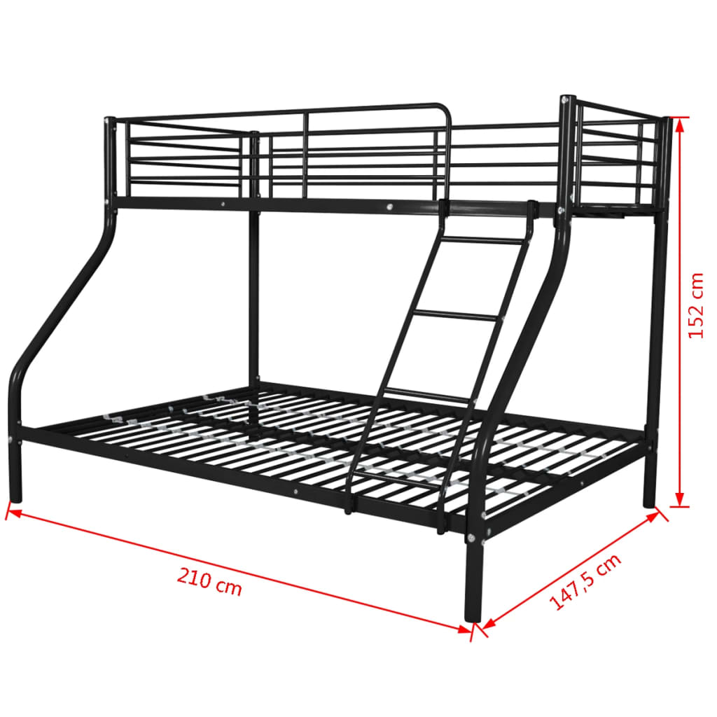 vidaXL Детска двуетажна рамка за легло черна метал 140x200/90x200 см