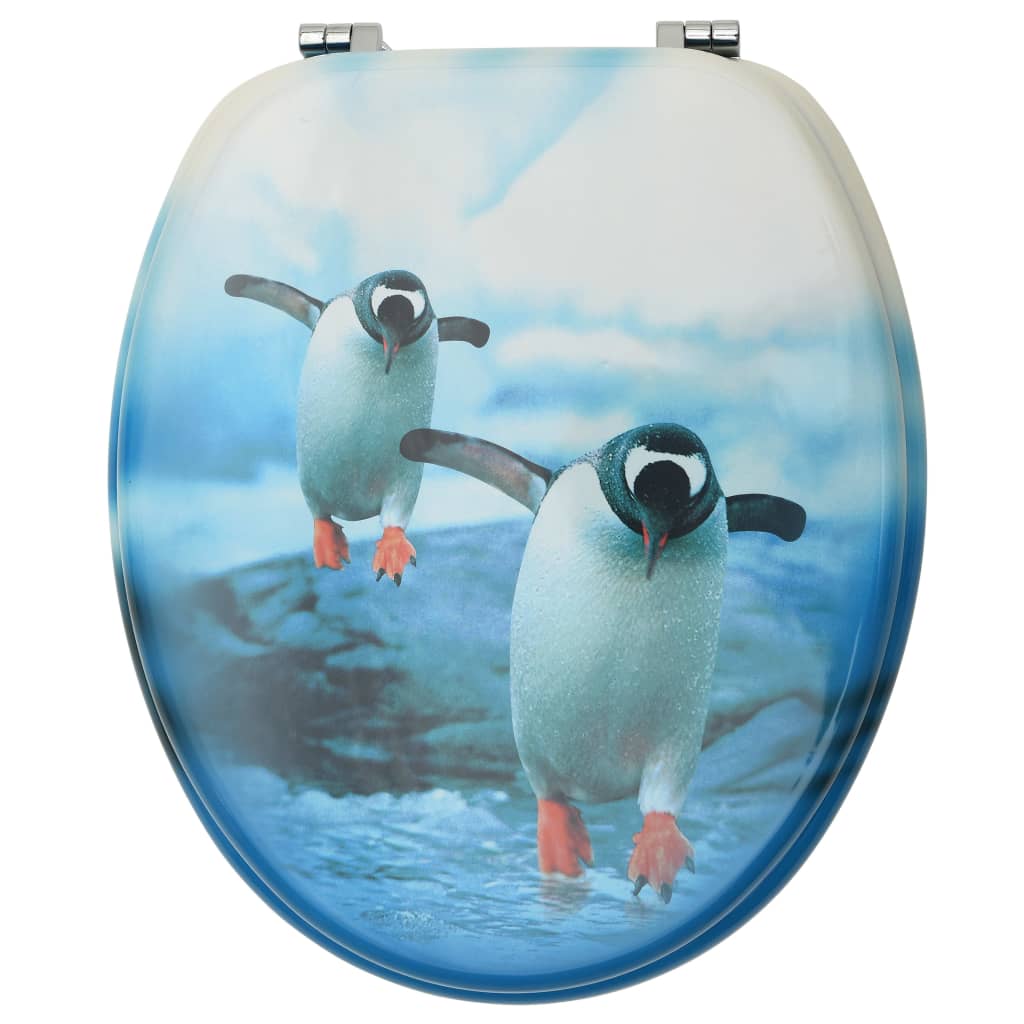 vidaXL WC тоалетни седалки с капак, 2 бр, МДФ, дизайн пингвини