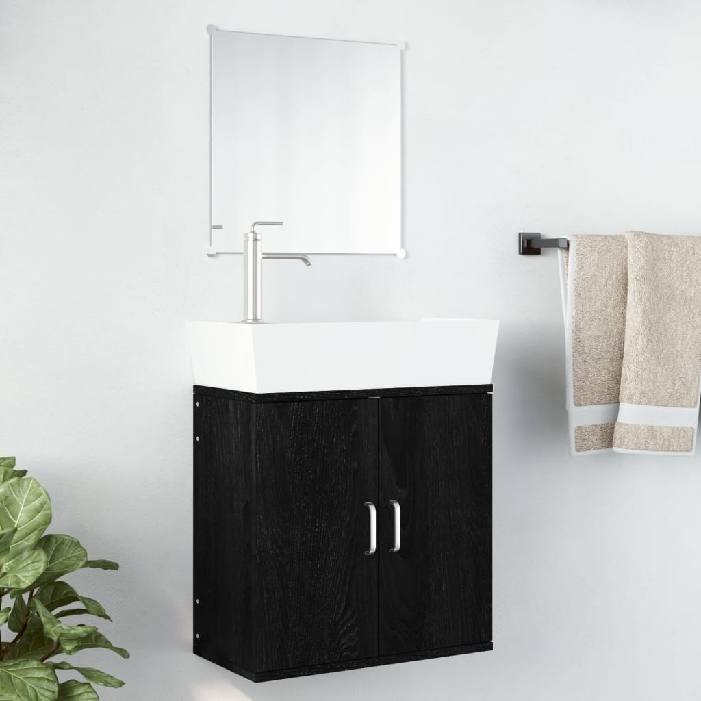 vidaXL Комплект мебели за баня от 2 части, черен, инженерно дърво