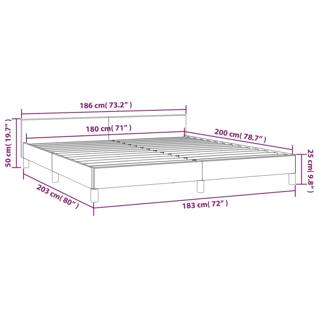 vidaXL Рамка за легло с табла, таупе,180x200 см, плат