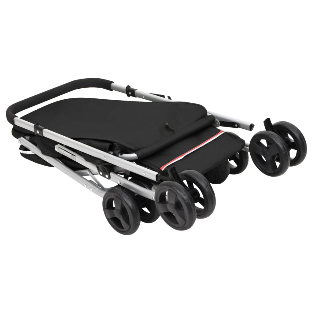 vidaXL Сгъваема количка за кучета, черна, 100x49x96 см, ленен плат
