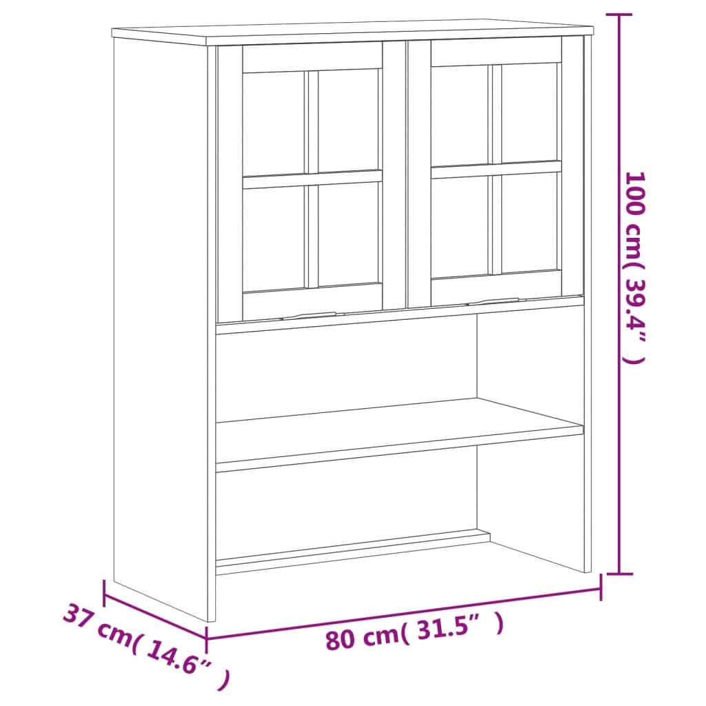 vidaXL Висок шкаф със стъклени врати FLAM 80x40x180 см бор масив