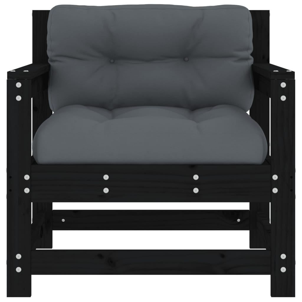 vidaXL Градински столове с възглавници, 2 бр, черни, бор масив