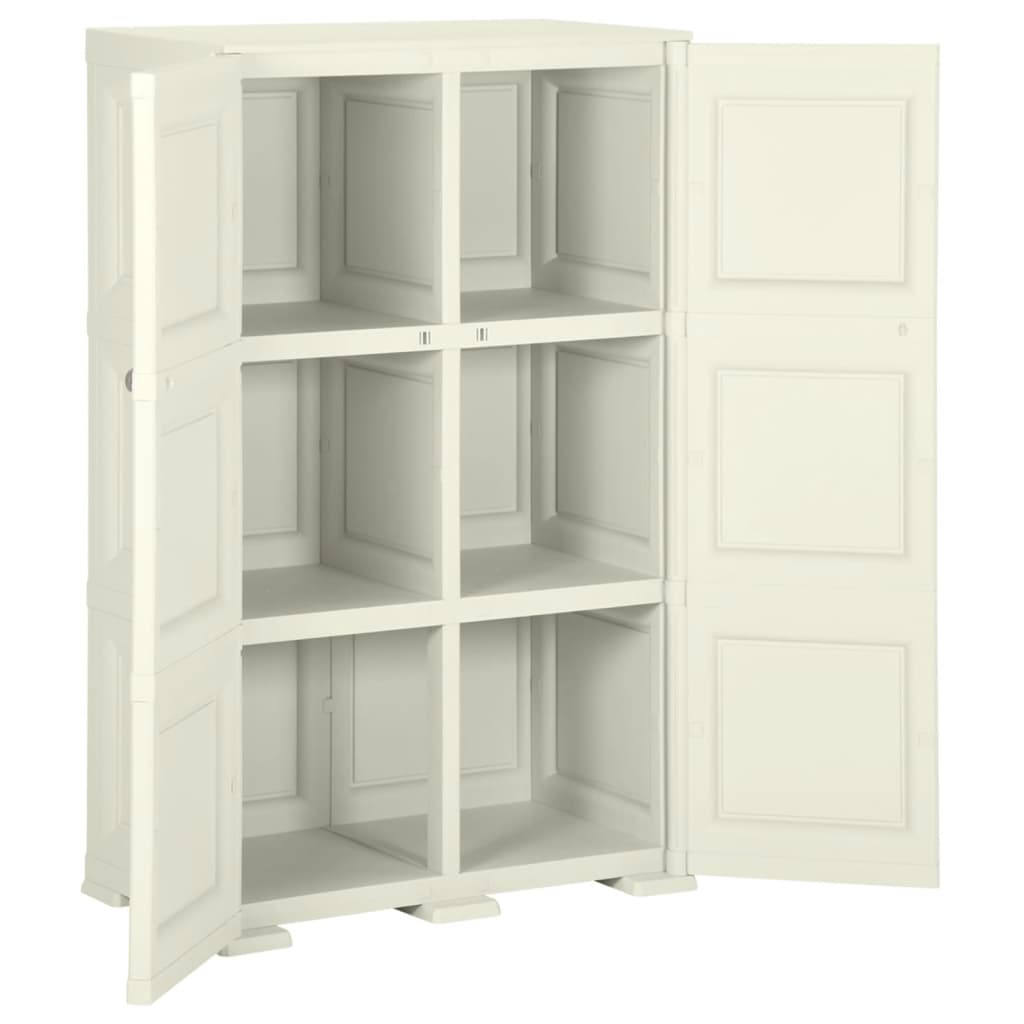 vidaXL Пластмасов шкаф, 79x43x125 см, дървен дизайн, ванилов лед