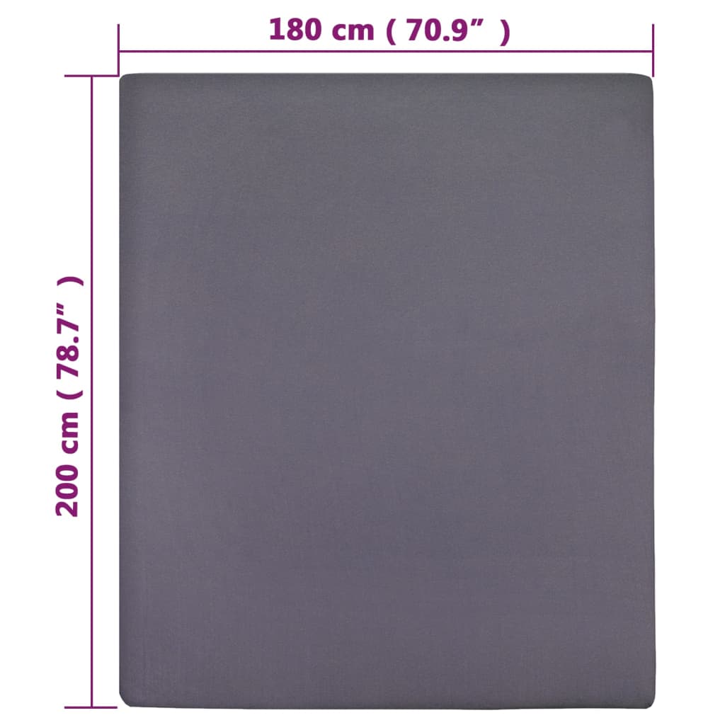 vidaXL Чаршафи с ластик, 2 бр, антрацит, 180x200 см, памук