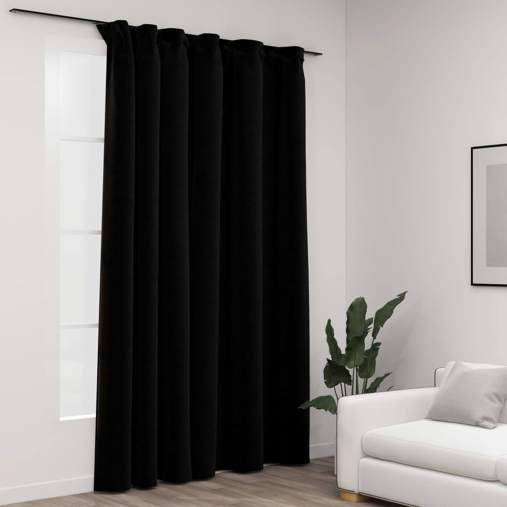 vidaXL Затъмняваща завеса с куки, имитираща лен, черна, 290x245 см