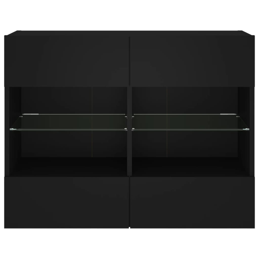 vidaXL Стенен ТВ шкаф с LED осветление, черен, 78,5x30x60,5 см
