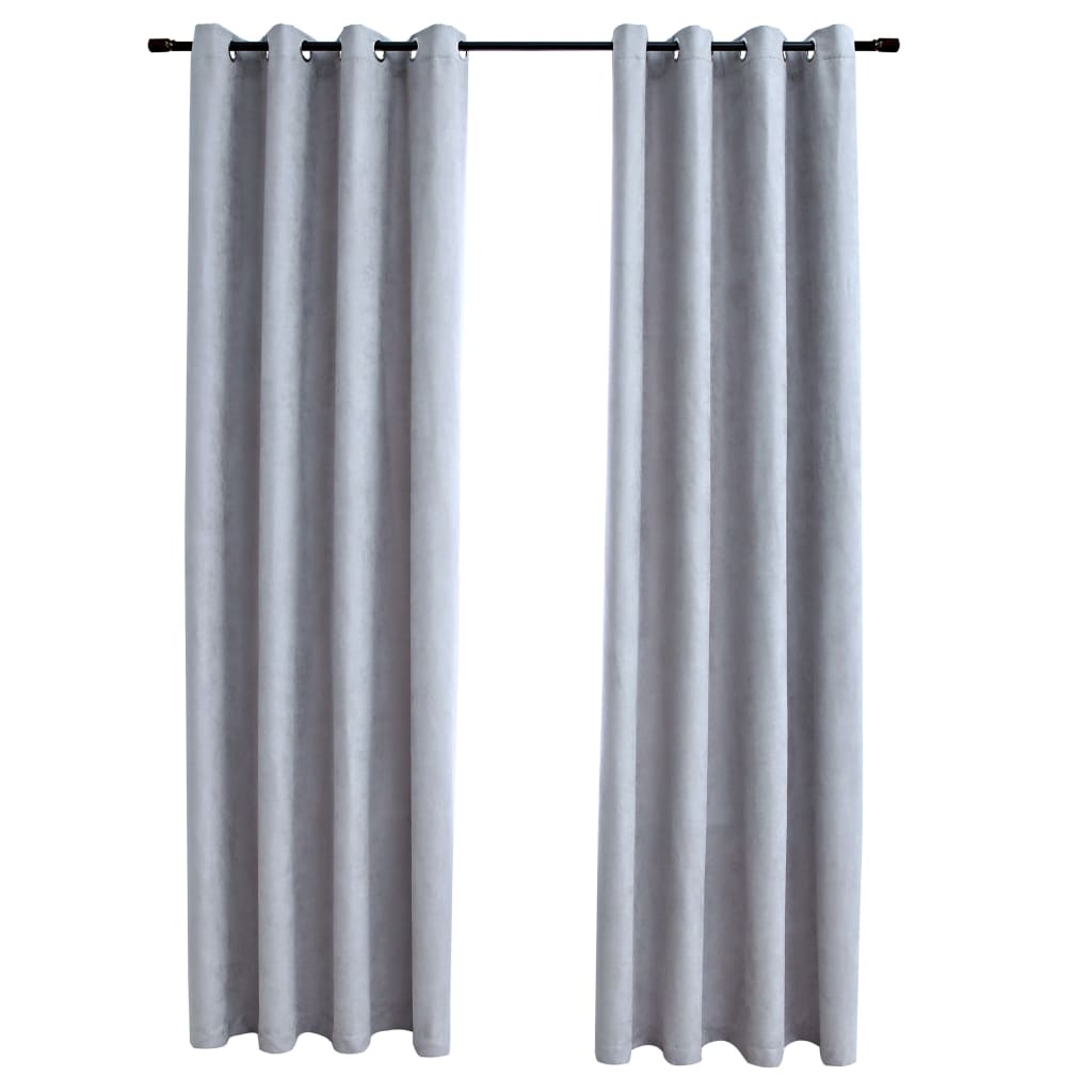 vidaXL Затъмняващи завеси с метални халки, 2 бр, сиви, 140x245 см