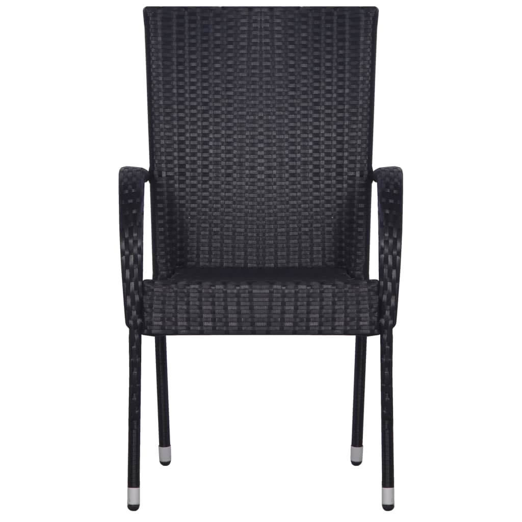 vidaXL Стифиращи външни столове, 6 бр, полиратан, черни
