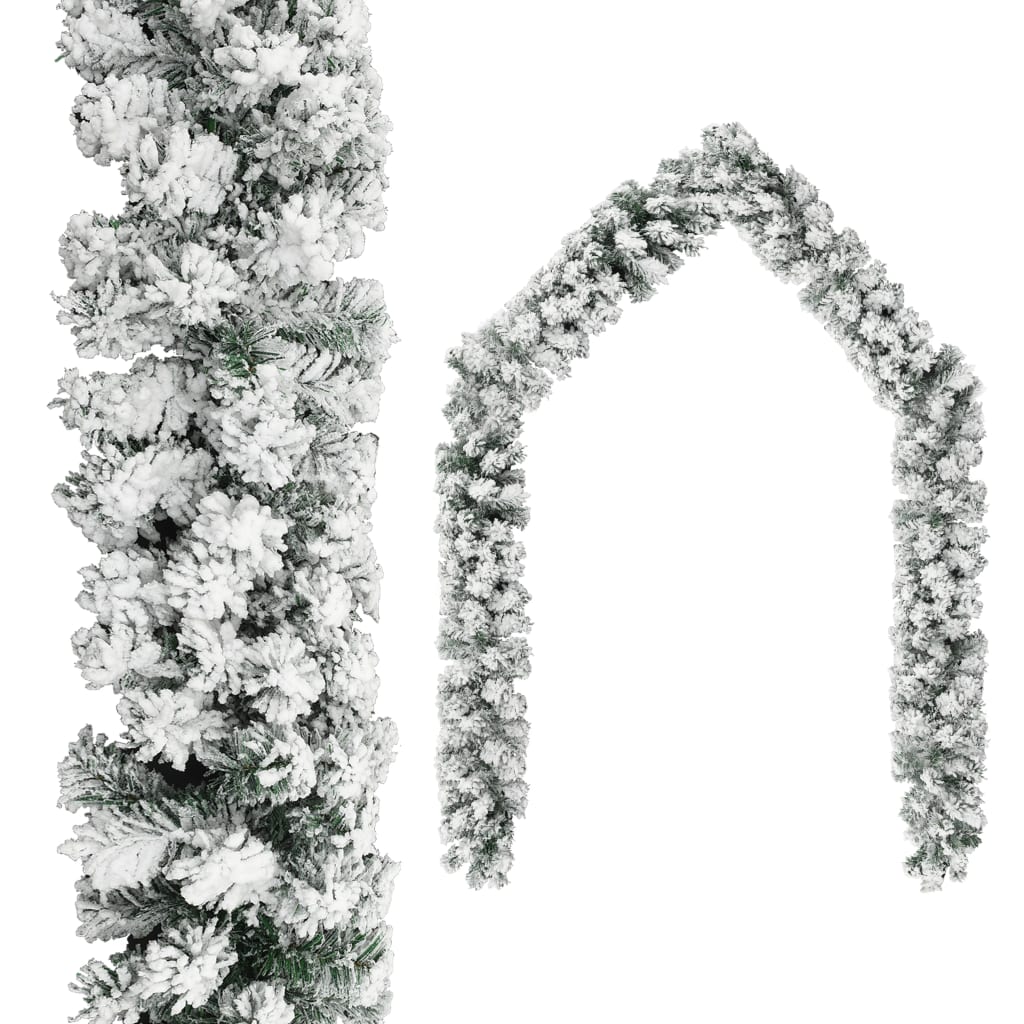vidaXL Коледен гирлянд с LED и флокиран сняг зелен 20 м PVC