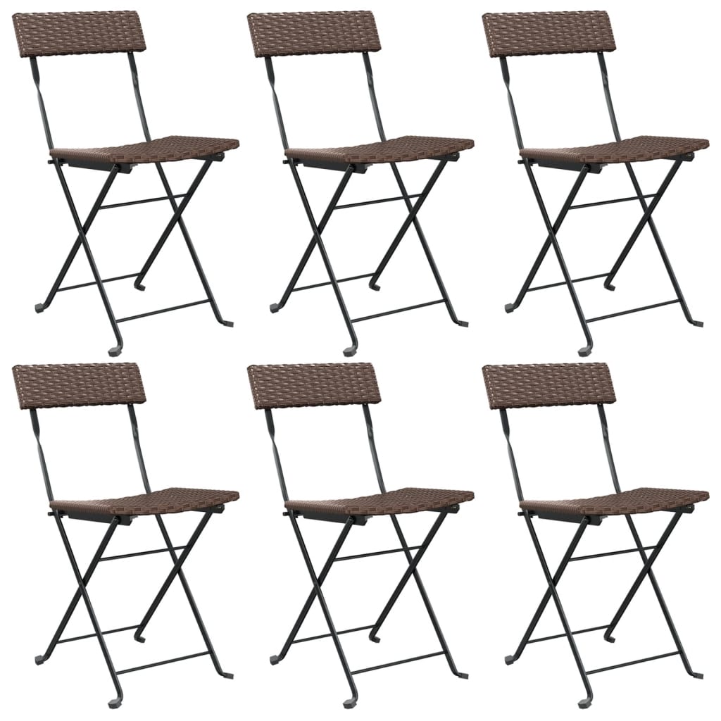 vidaXL Сгъваеми бистро столове, 6 бр, кафяви, полиратан и стомана